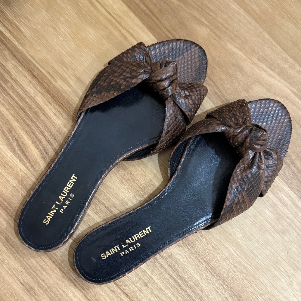 Saint Laurent Dark Brown Woven Sandals